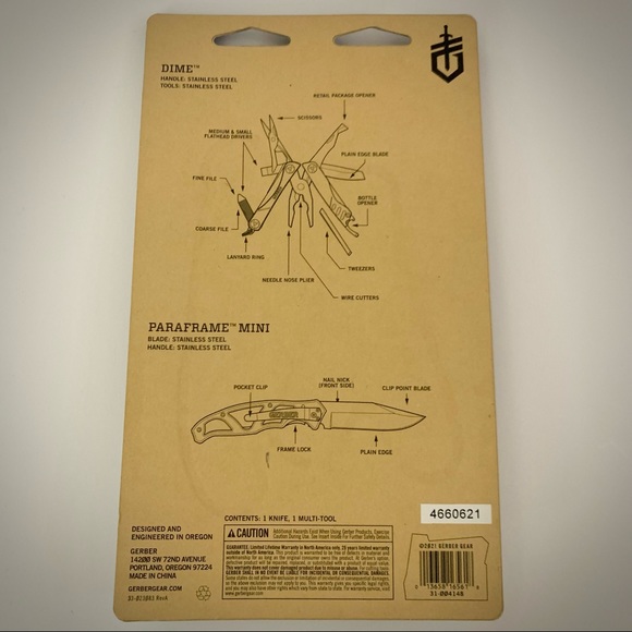 GERBER KNIFE SET DIME MULTI-TOOL & PARAFRAME MINI CLIP FOLDING KNIFE NEW!! - Picture 2 of 2